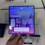 Samsung Galaxy Z Fold7 unfolded display demo unit in retail store