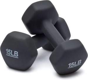 Amazon Basics neoprene dumbbell hand weights for exercise and muscle toning, 15 lb set