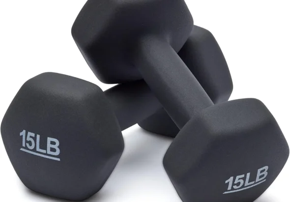 Amazon Basics neoprene dumbbell hand weights for exercise and muscle toning, 15 lb set