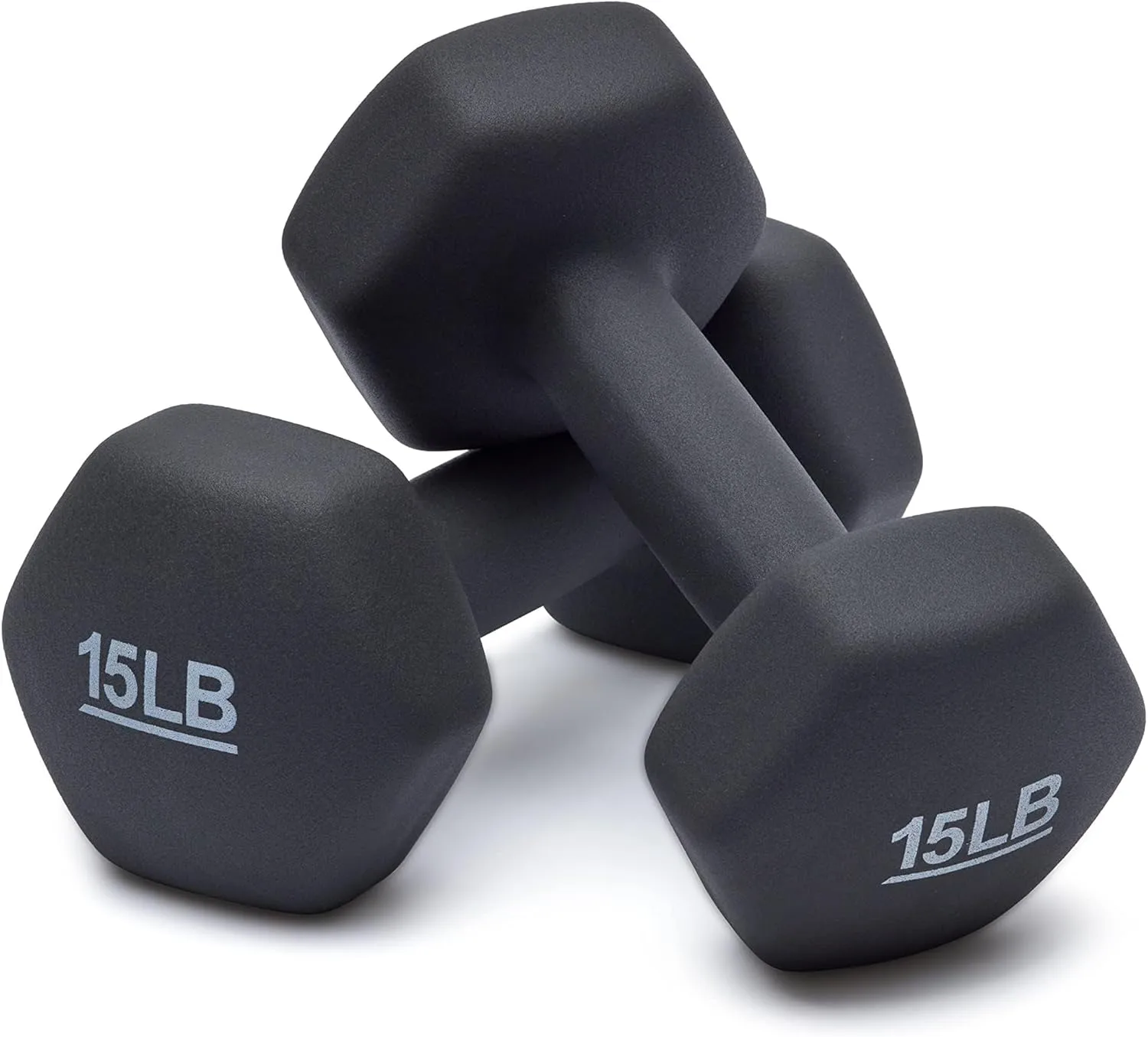 Amazon Basics neoprene dumbbell hand weights for exercise and muscle toning, 15 lb set
