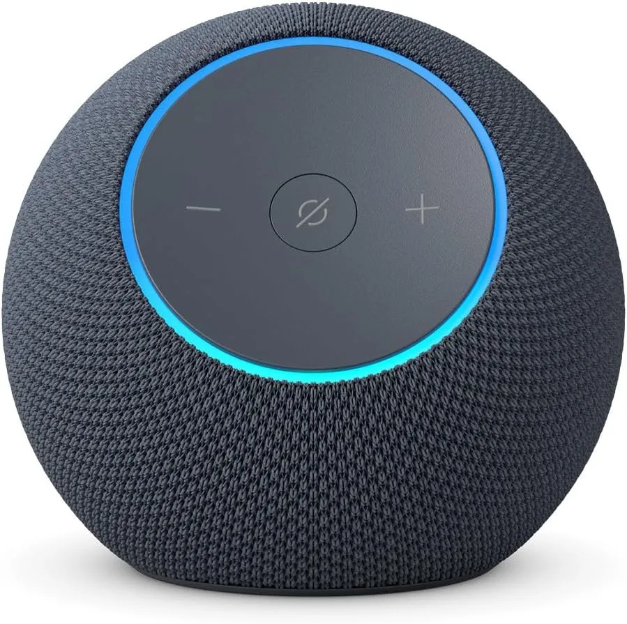 Amazon Echo Dot Max smart speaker with Alexa in charcoal color showing LED light ring