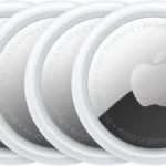 Apple AirTag 4 Pack Bluetooth item tracker with Find My network in white circular design