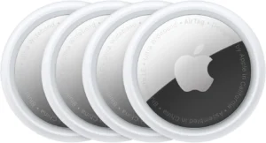 Apple AirTag 4 Pack Bluetooth item tracker with Find My network in white circular design