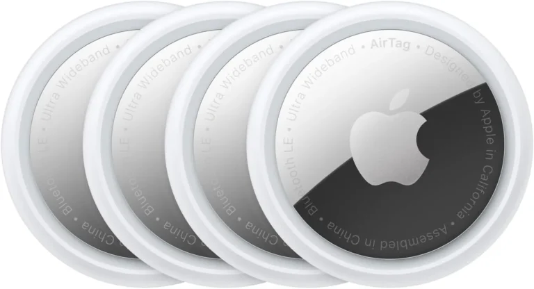 Apple AirTag 4 Pack Bluetooth item tracker with Find My network in white circular design