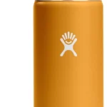 Orange Hydro Flask Flex Sip insulated stainless steel water bottle with black lid and carry handle on a white background.
