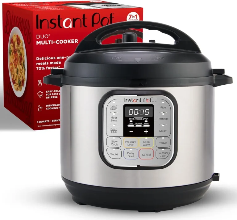 Control panel of an Instant Pot DUO 7-in-1 pressure cooker. Display screen shows "00:15" with buttons for Soup, Meat, Bean/Chili, Steam, Slow Cook, Yogurt, Saute, and Pressure Cook.
