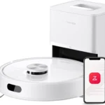 Roborock robot vacuum with self-empty dock and smartphone app control in white