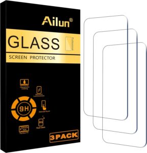 Ailun tempered glass screen protector 3 pack with 9H hardness and oleophobic coating for maximum scratch protection