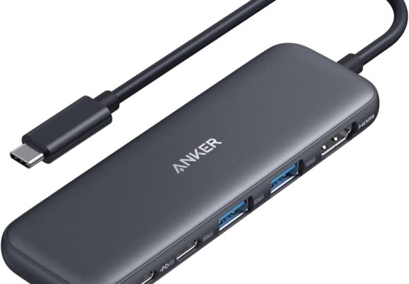 Anker 5-in-1 USB-C hub with HDMI 4K output, powered USB-C port, and dual USB-A 3.0 ports for MacBook Pro, MacBook Air, Dell laptops