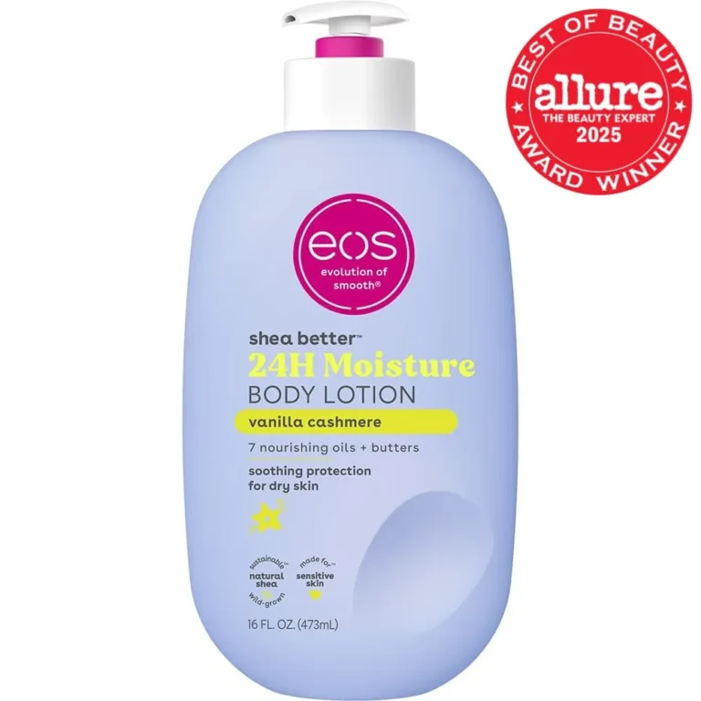 eos Shea Better 24H Moisture Body Lotion, Vanilla Cashmere, 16 fl oz pump bottle with natural shea for sensitive skin