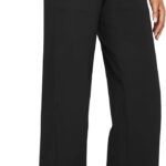 Women’s black wide-leg yoga pants with high waist and side pockets, stretchy casual lounge pants for yoga, travel, and everyday wear.