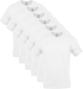 Gildan G1100 Ultra Cotton Tshirt in multiple colors stacked neatly on white background
