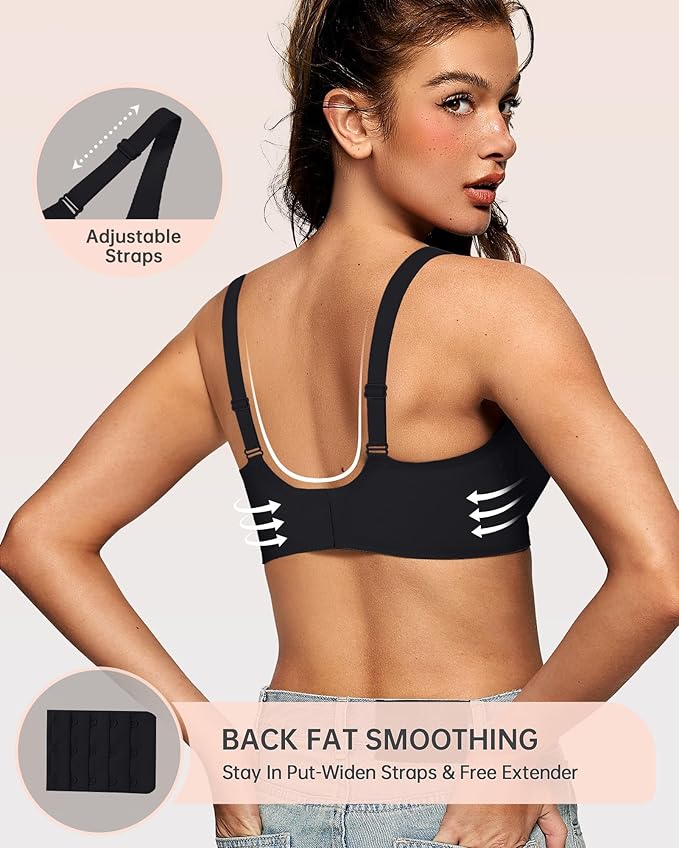 oeak womens deep v brass wireless comfortable bra back