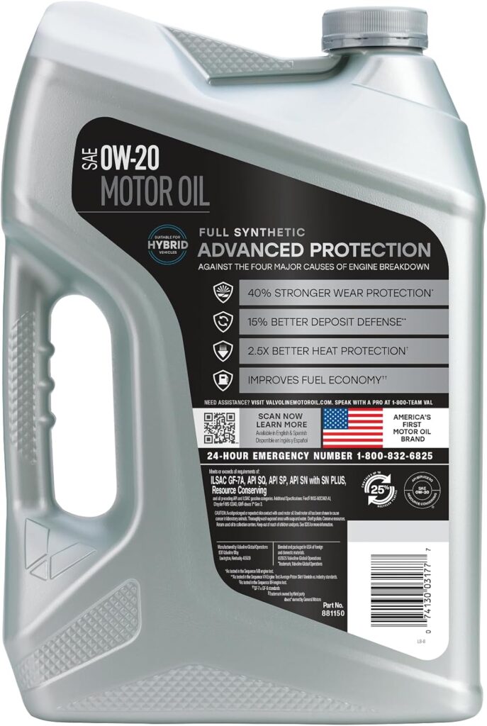 valvoline advanced full synthetic 0w 20 motor oil