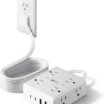 SUPERDANNY Surge Protector Power Strip, 10Ft Flat Plug Extension Cord, 8 AC Outlets & 4 USB Ports (2 USB C), 1050J Desk Charging Station for Home Office, College Dorm Room Essentials