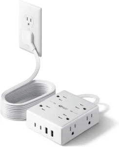 SUPERDANNY Surge Protector Power Strip, 10Ft Flat Plug Extension Cord, 8 AC Outlets & 4 USB Ports (2 USB C), 1050J Desk Charging Station for Home Office, College Dorm Room Essentials