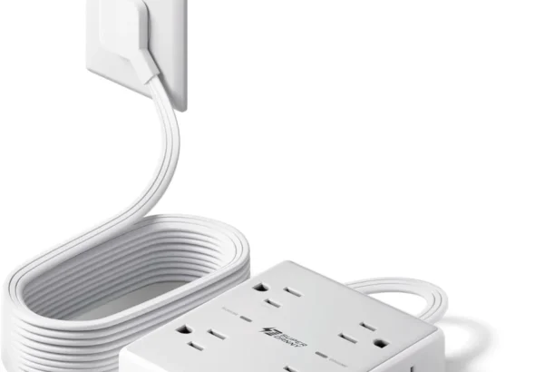 SUPERDANNY Surge Protector Power Strip, 10Ft Flat Plug Extension Cord, 8 AC Outlets & 4 USB Ports (2 USB C), 1050J Desk Charging Station for Home Office, College Dorm Room Essentials