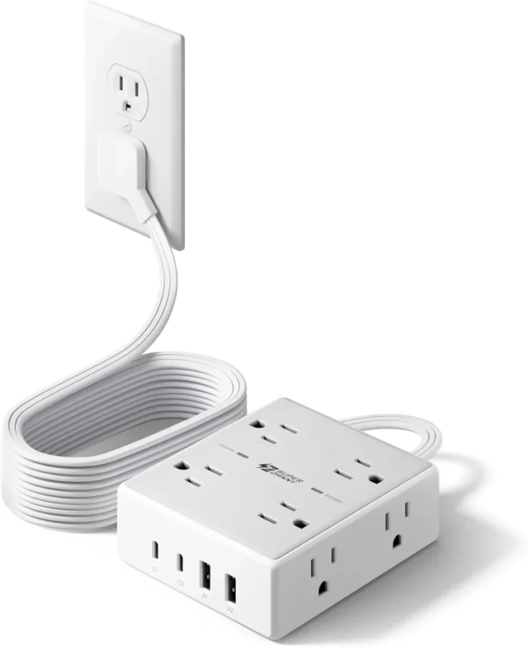 SUPERDANNY Surge Protector Power Strip, 10Ft Flat Plug Extension Cord, 8 AC Outlets & 4 USB Ports (2 USB C), 1050J Desk Charging Station for Home Office, College Dorm Room Essentials