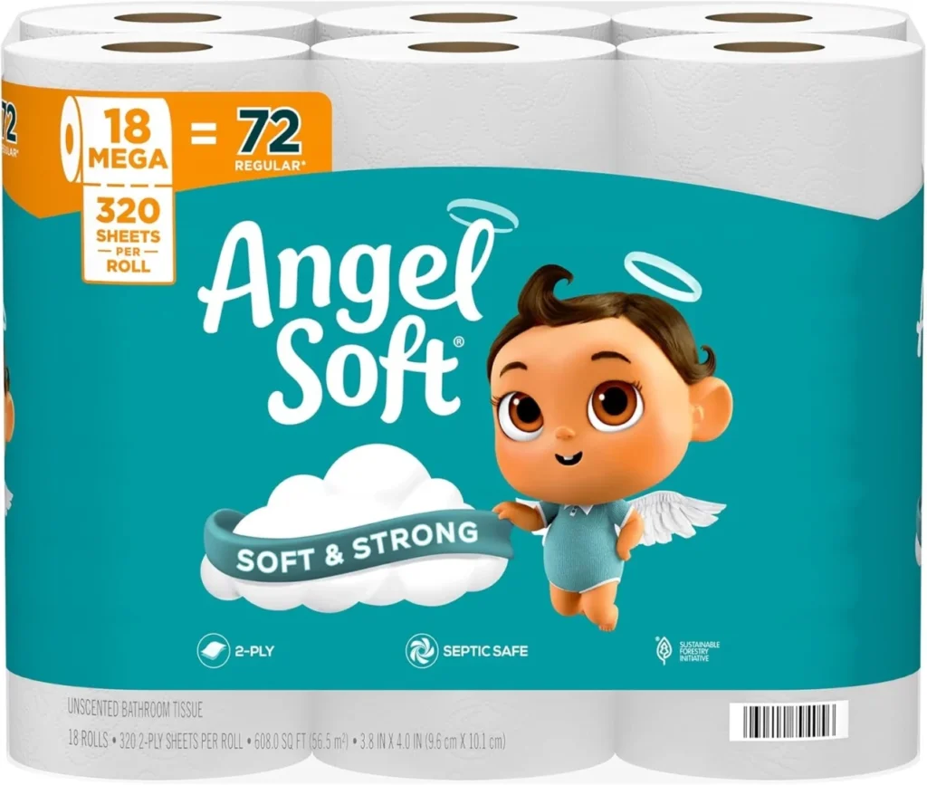 Angel Soft Toilet Tissue, 18 Jumbo Rolls (Equal to 72 Regular Rolls), Soft and Strong