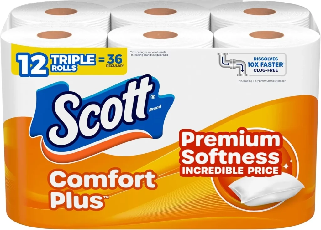 Scott ComfortPlus 12 Triple Rolls Toilet Paper, 231 Sheets per Roll, Septic-Safe 1