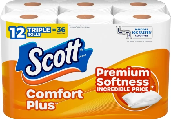 Scott ComfortPlus 12 Triple Rolls Toilet Paper, 231 Sheets per Roll, Septic-Safe 1